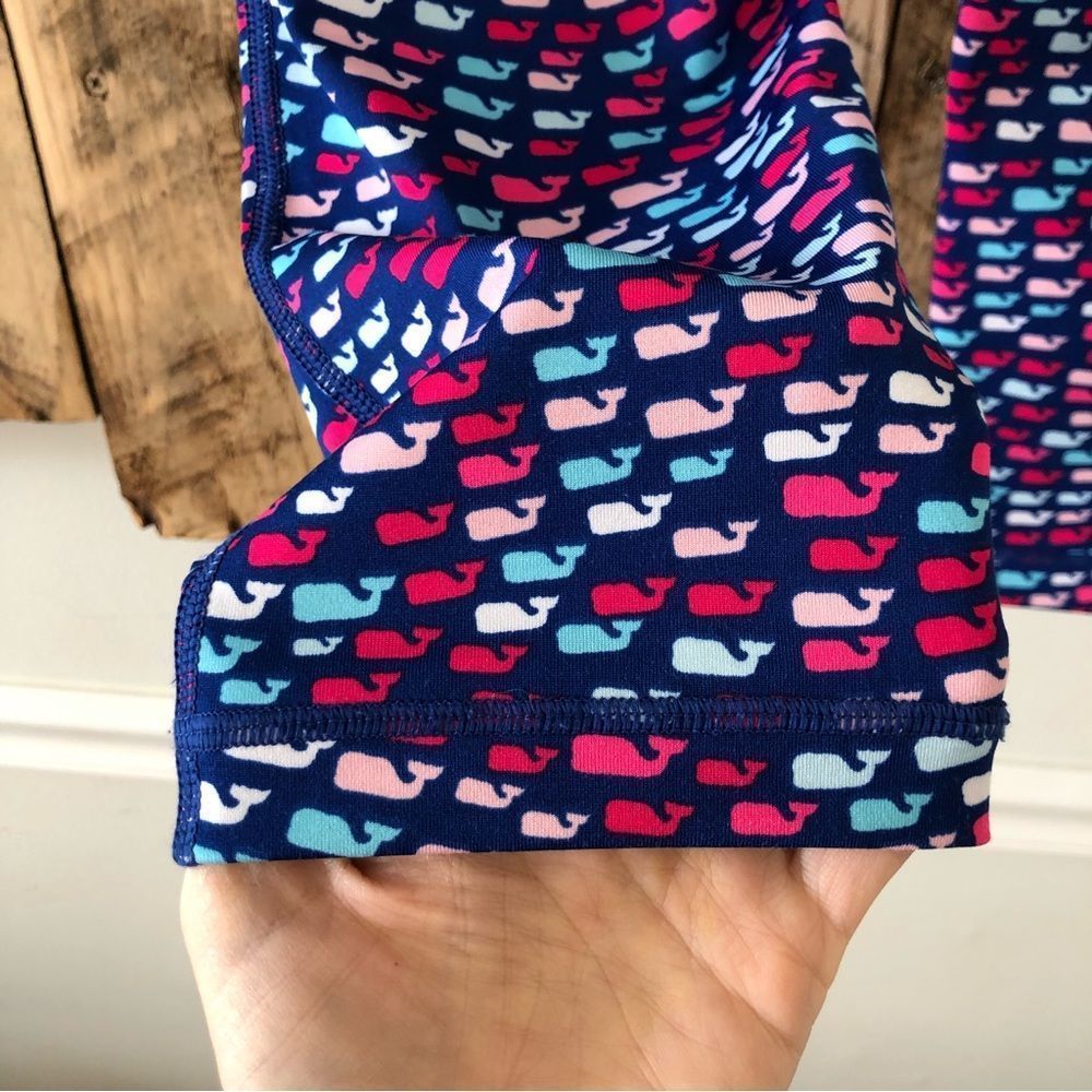 Vineyard Vines Navy Leggings with Pink, Red, Light Blue Whale Pattern - Picture 7 of 11
